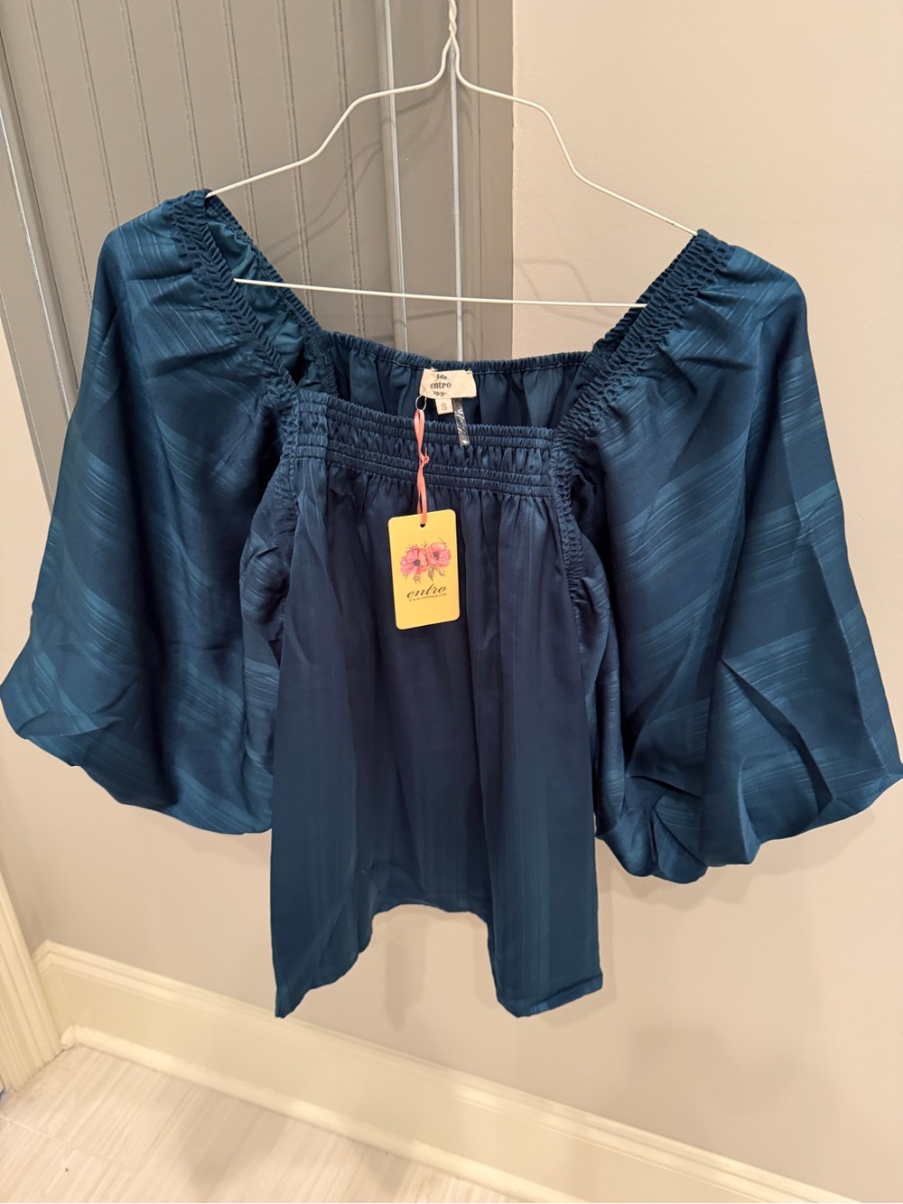 entro Teal Peasant Blouse